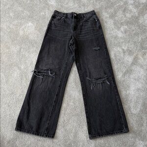 Garage Black Distressed Wide Leg Jeans